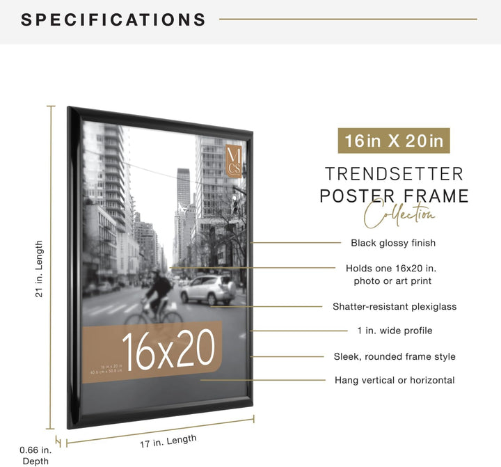 MCS Trendsetter Posterrahmen, 40,6 x 50,8 cm, Schwarz, 40,6 x 50,8 cm 16 x 20 in, 16 x 20 in