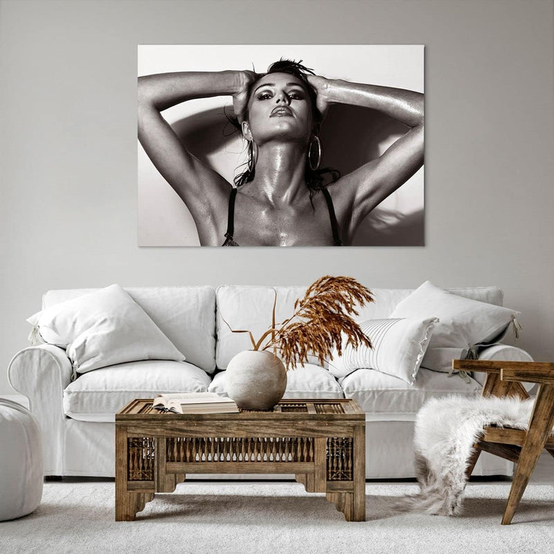 Bilder auf Leinwand 100x70cm Leinwandbild Frau Eleganz Sommer nass Gross Wanddeko Bild Schlafzimmer