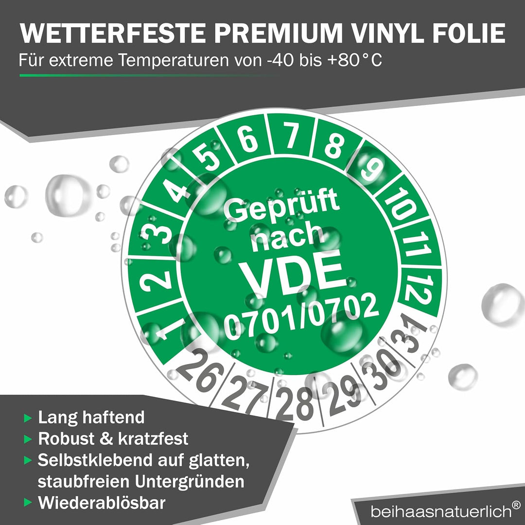 Fluxxx 1120 Stk Prüfplaketten "Geprüft nach VDE", 20 mm Ø, Prüfetiketten nach DGUV V3, 2023-2028, se
