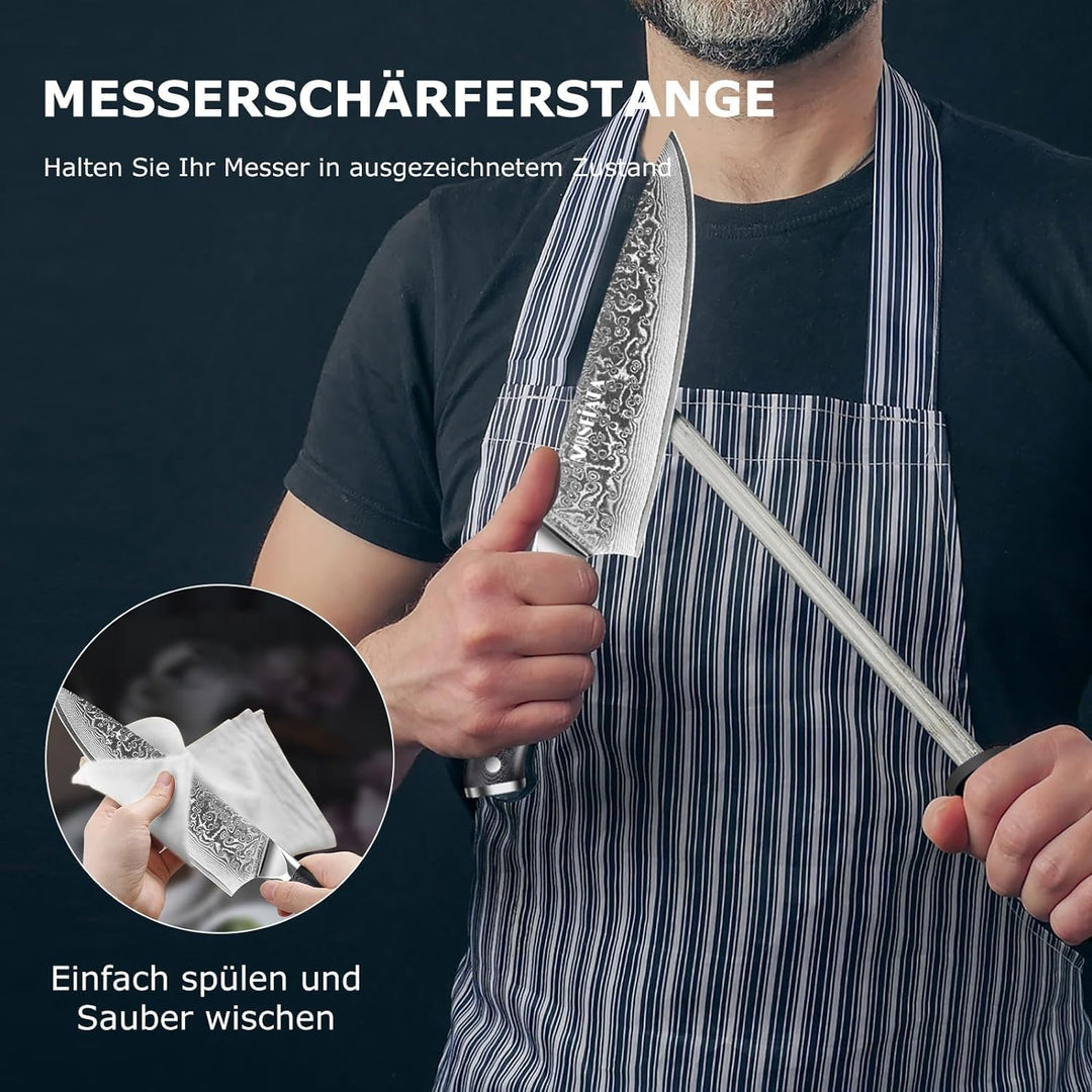 MOSFiATA Damastmesser 8 Zoll, Kochmesser Damast Küchenmesser Damaststahl Japanisches Messer Scharf C