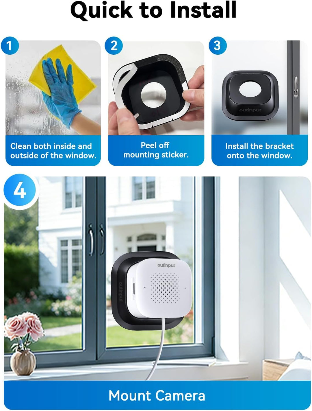 Outinput 3MP 2K Fensterkamera Innen, 2,4G&5GHz Überwachungskamera Innen mit 18° Verstellbarer Halter