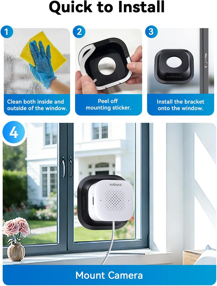 Outinput 3MP 2K Fensterkamera Innen, 2,4G&5GHz Überwachungskamera Innen mit 18° Verstellbarer Halter