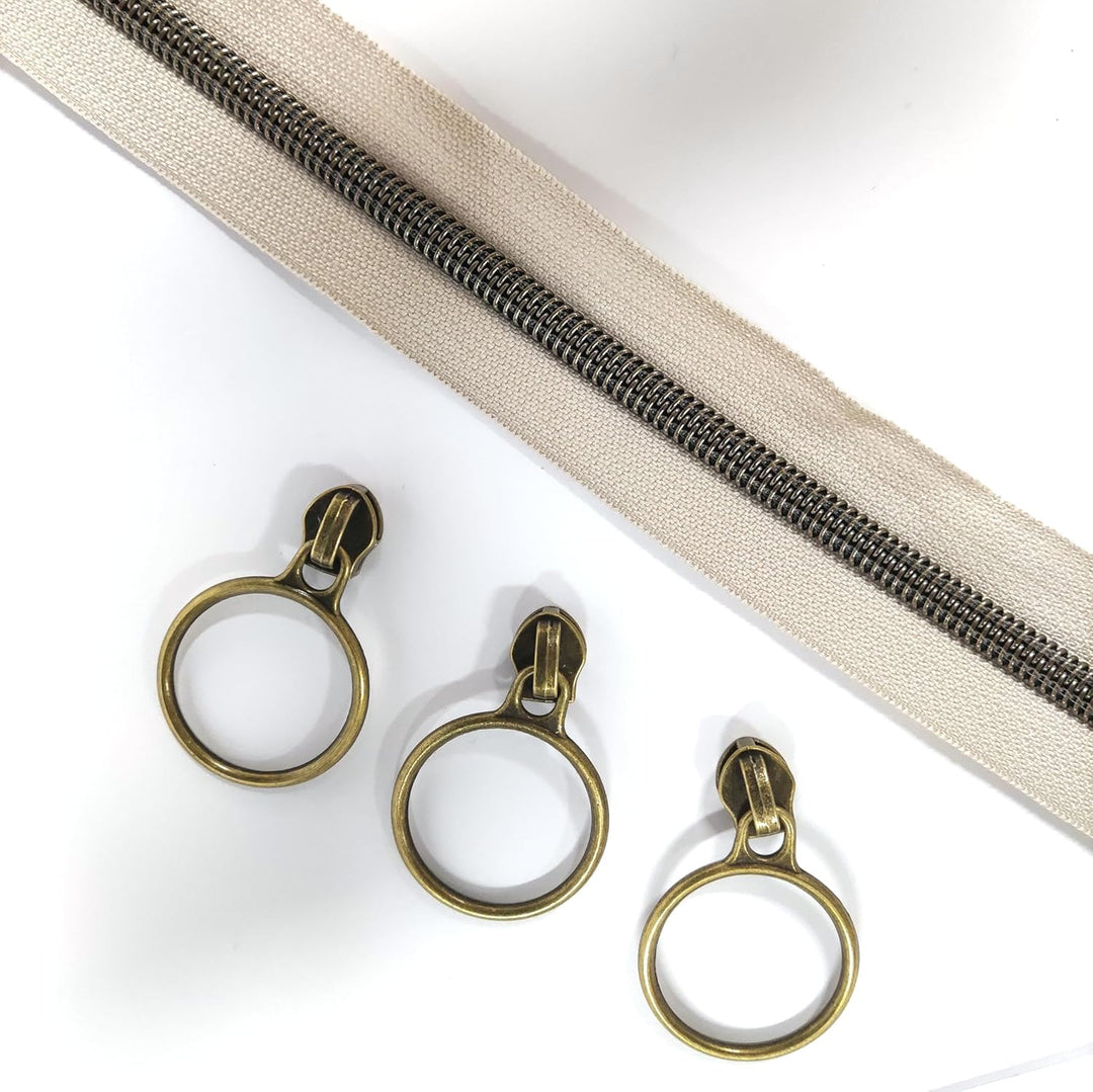 Leekayer The Yard Bulk 5 Stück 9,1 m Metallic-Nylon-Reissverschlüsse mit 25 antiken Messingringen fü