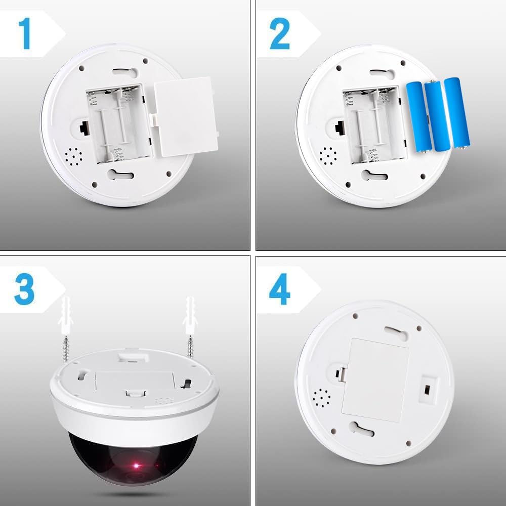 ERWEY Kamera Attrappe mit Objektiv und Rotem LED Licht für Wand und Decke, Videoüberwachung Warensic