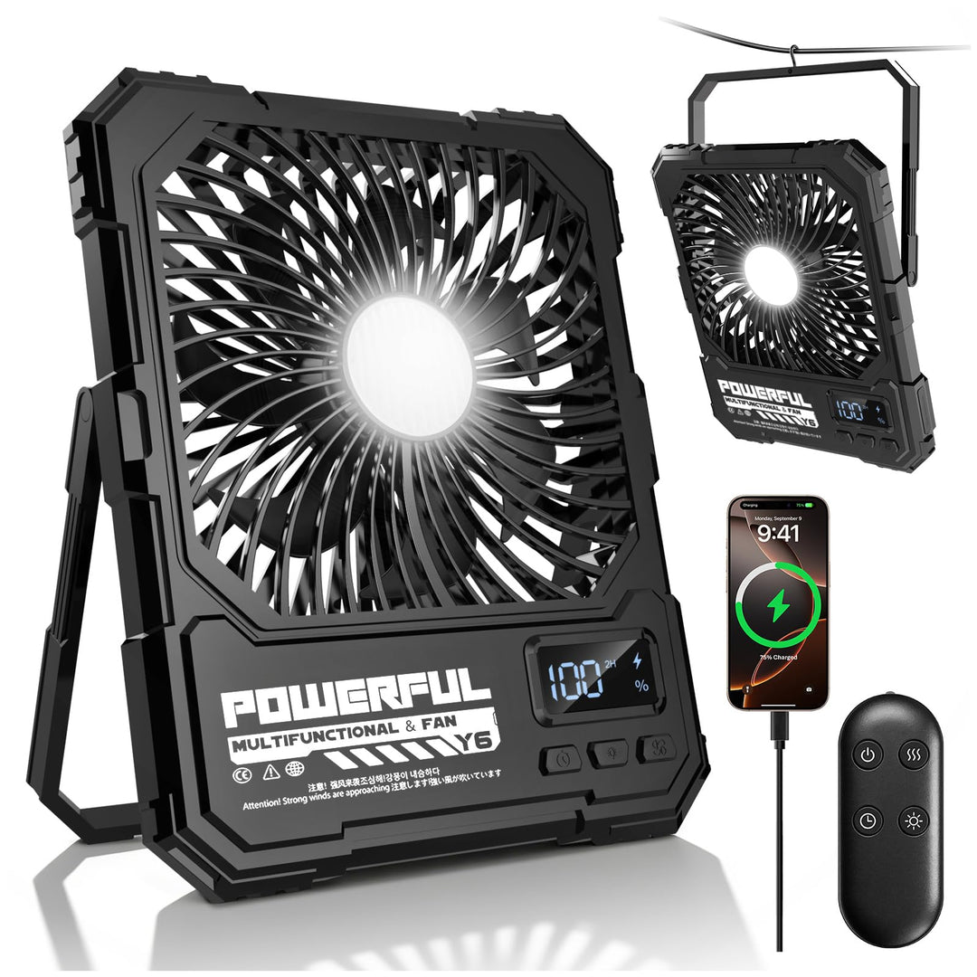 yAyusi 20000mAh Akku Camping Ventilator mit Lampe,Tragbarer Reise Ventilator mit Fernbedienung Timer