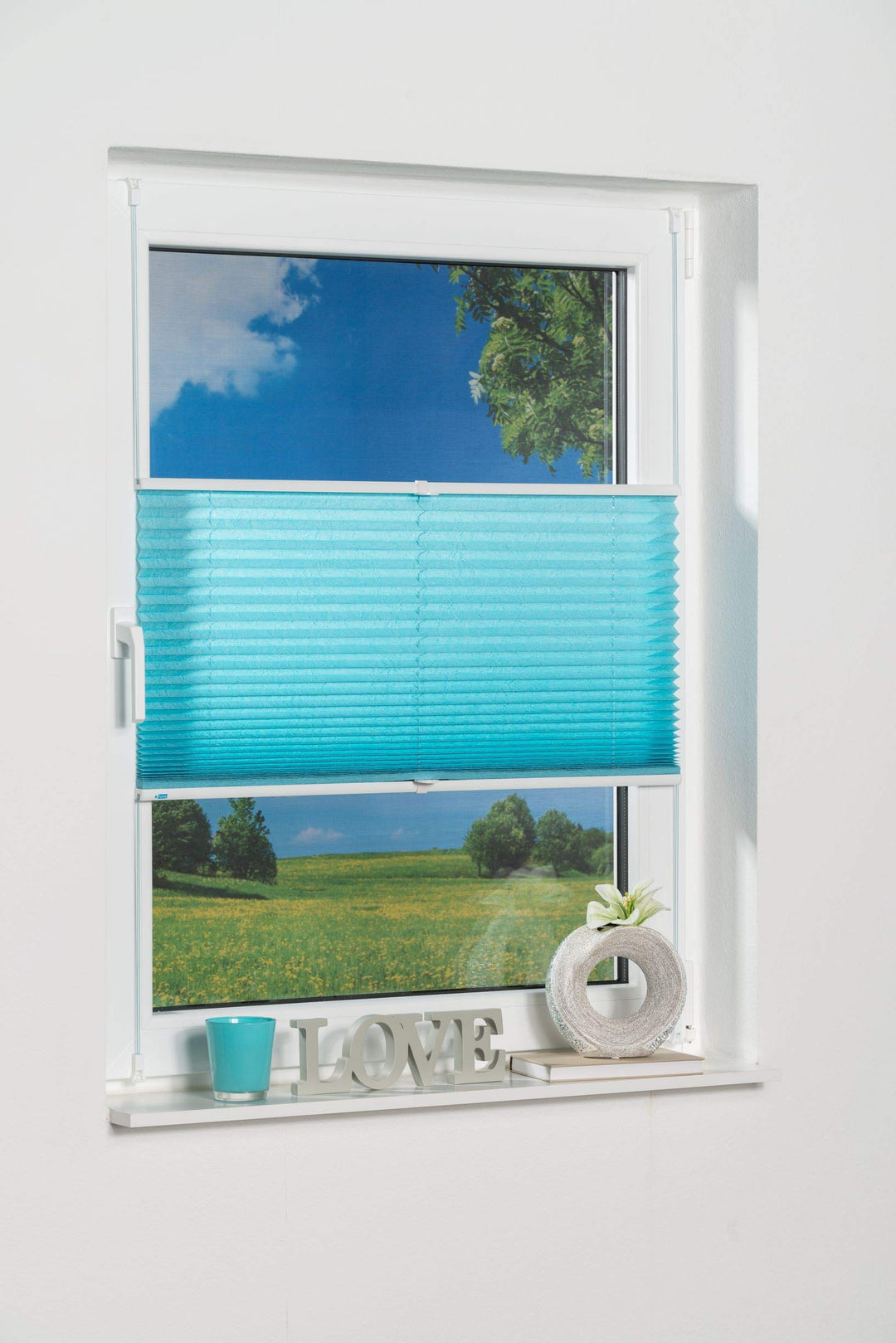 K-home Klemmfix-Plissee 105 x 130 cm (B x L) Iceblau Lichtschutz +++ Moderne Crushed Optik +++ 105 x