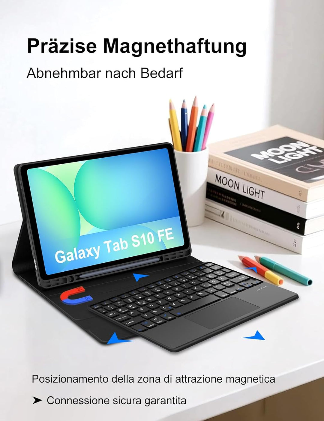 Hülle mit Trackpad Tastatur für Samsung Galaxy Tab S10 FE/S9 FE/S9 10,9/11 Zoll (2025/2023), Bluetoo