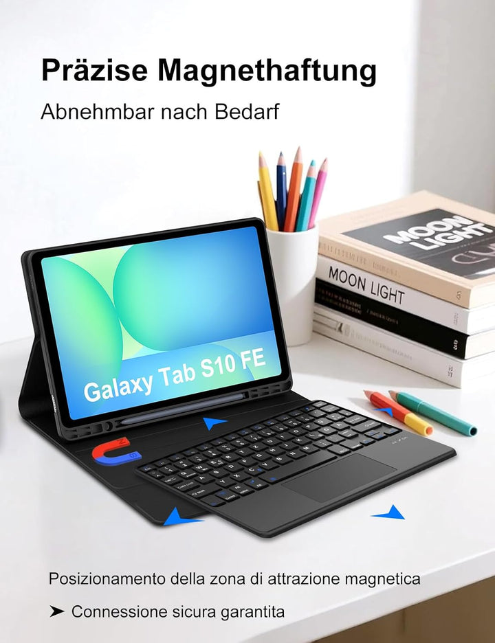 Hülle mit Trackpad Tastatur für Samsung Galaxy Tab S10 FE/S9 FE/S9 10,9/11 Zoll (2025/2023), Bluetoo