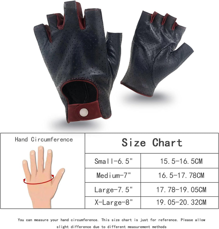 Damen-Lederhandschuhe Vollmaschige Fingerlose Halbfinger-Fahrhandschuhe Medium-7" Schwarz und Rot, M