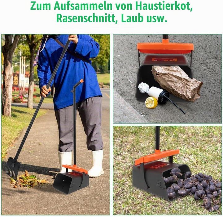 LPQKCcY Hundekotsammler, 104cm Hundekotschaufel Behälter &amp; 117cm Rechen mit Abfallbeuteln, Langer Gr