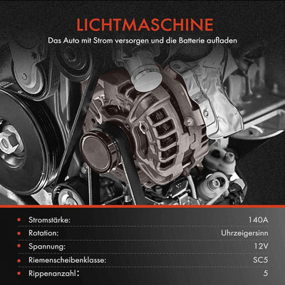 Frankberg Lichtmaschine Generator 140A Kompatibel mit A4 8E2 1.9 TDI 2001-2003 A6 4B2 1.9 TDI 2001-2