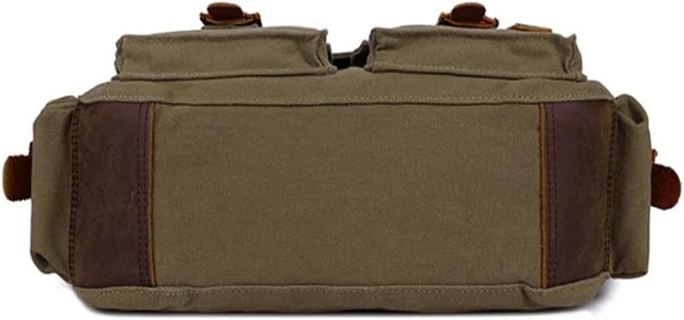 Sechunk Vintage Militär Leder Umhängetasche Canvas Laptop Tasche Retro Messenger Taschen Large--17‘’