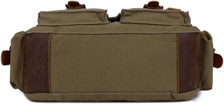 Sechunk Vintage Militär Leder Umhängetasche Canvas Laptop Tasche Retro Messenger Taschen Large--17‘’