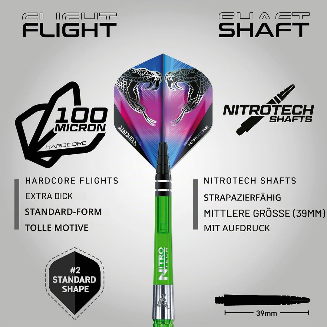 RED DRAGON Peter Wright Snakebite Mamba 22g oder 24g Tungsten Darts mit Flights und Schäfte 22.0 Gra