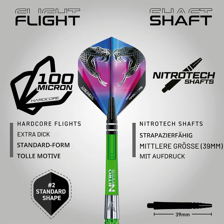 RED DRAGON Peter Wright Snakebite Mamba 22g oder 24g Tungsten Darts mit Flights und Schäfte 22.0 Gra