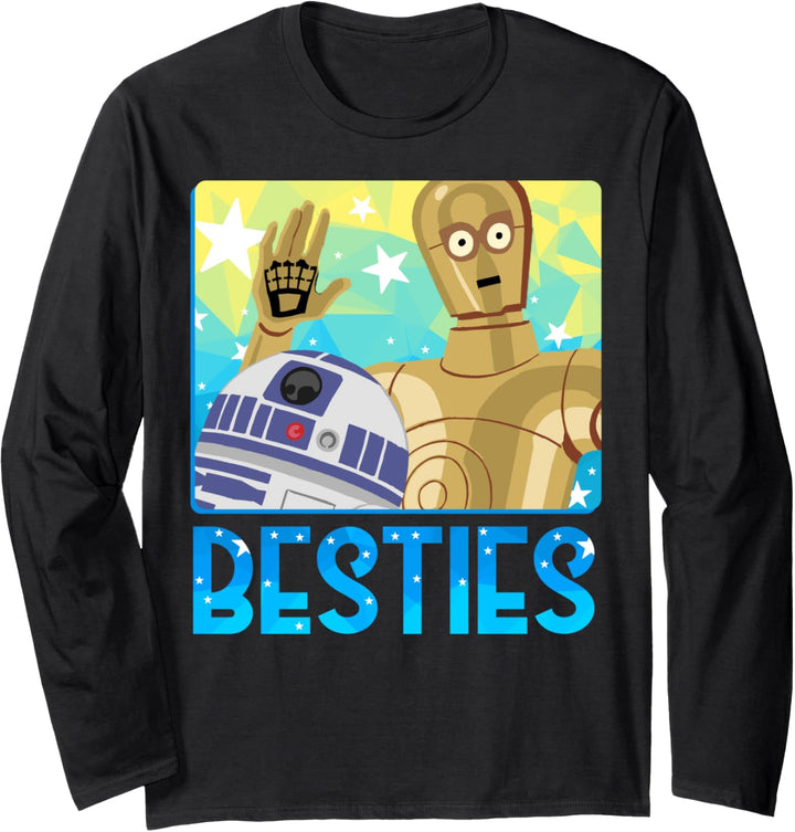 Star Wars R2-D2 & C-3PO Cartoon Best Buddies Text Langarmshirt