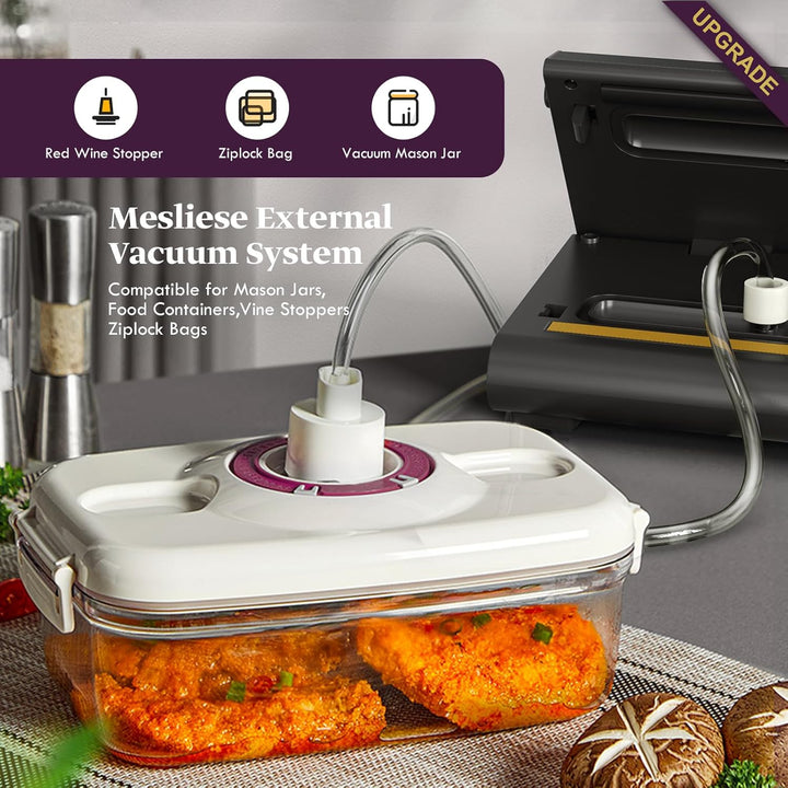 Mesliese Vakuumierer, 90 kPa Vakuumiergerät, 6-in-1 kompaktes Lebensmittel-Vakuumiersystem mit Schne
