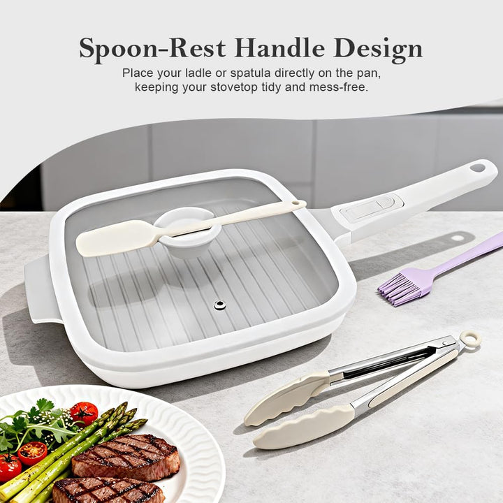RANX INGST Grillpfanne Induktion 26 x 24 cm mit Deckel, Antihaft Keramikbeschichtung, Grill Pfanne m