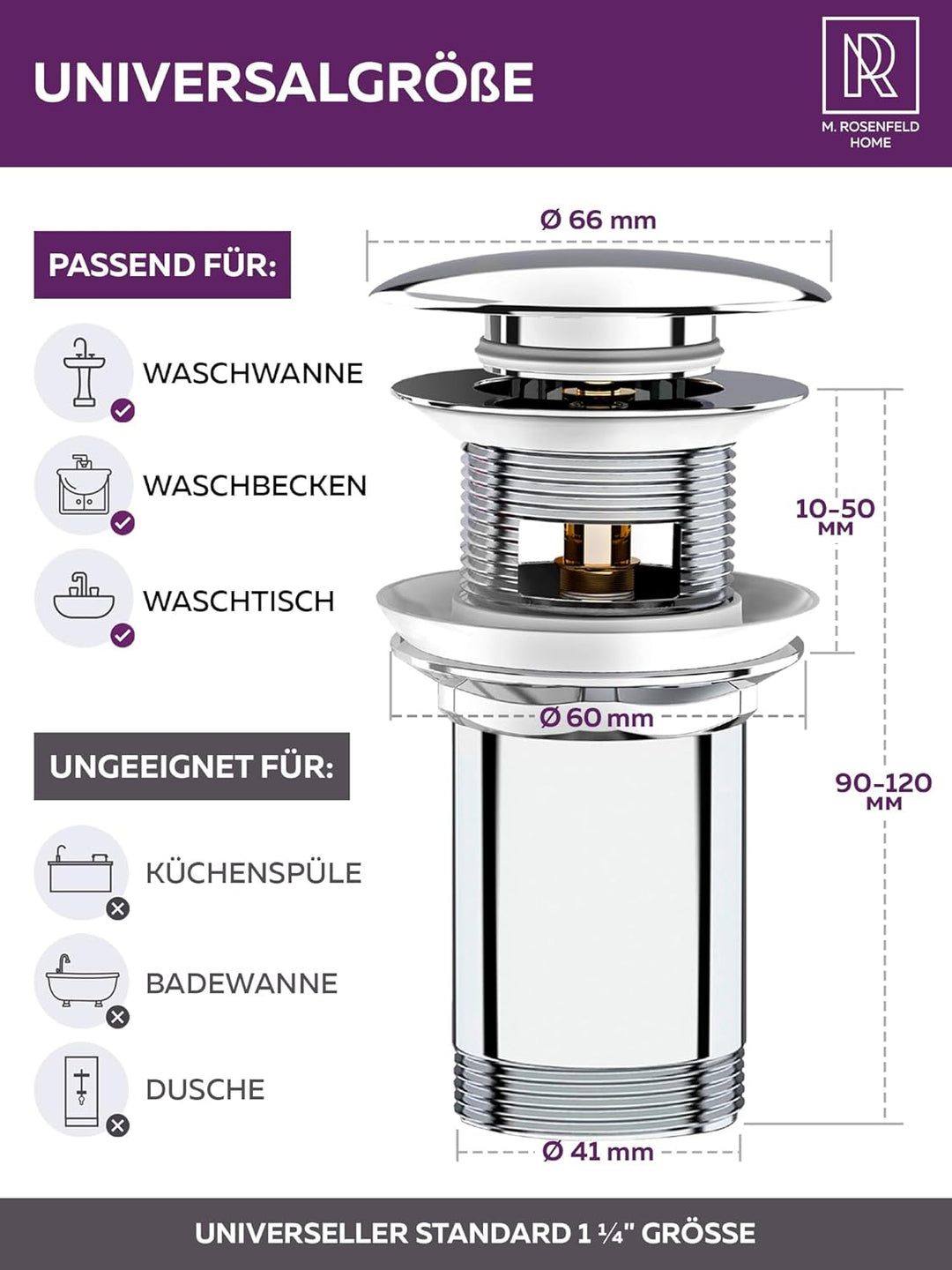 M. ROSENFELD HOME Design Siphon Waschbecken – Universeller Röhrensiphon 1 1/4" für Waschtisch, Geruc