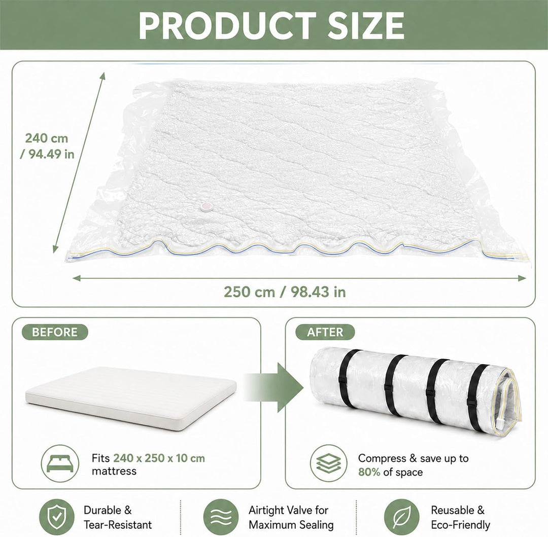 Dicke, starke Jumbo-Vakuum-Aufbewahrungsbeutel (240 x 250 cm) – für Matratzen (Super King/Double/Que
