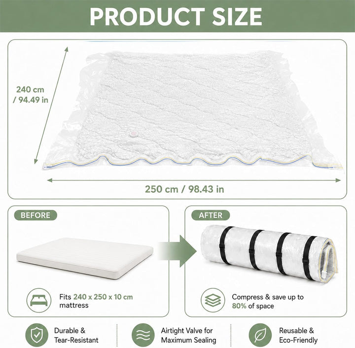 Dicke, starke Jumbo-Vakuum-Aufbewahrungsbeutel (240 x 250 cm) – für Matratzen (Super King/Double/Que
