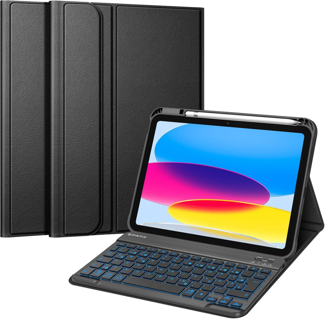 Fintie Tastatur Hülle für iPad 10. Generation 2022 (10.9 Zoll), Keyboard Case mit 7-farbig Beleuchte