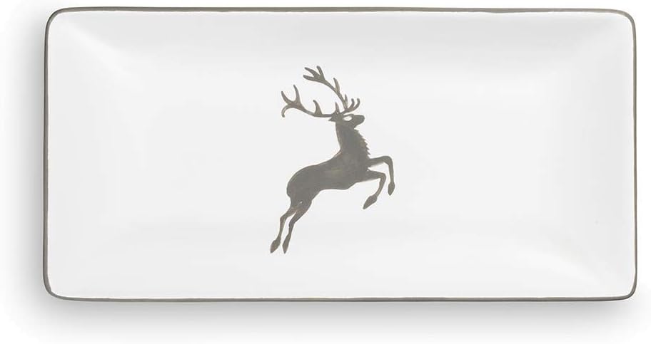 GMUNDNER KERAMIK Snackschale Grösse: l= 22 cm x b= 11 cm x h= 2.7 cm grauer Hirsch Geschirr, handgem
