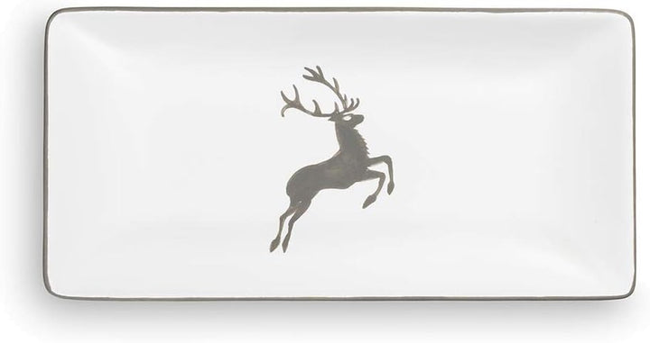 GMUNDNER KERAMIK Snackschale Grösse: l= 22 cm x b= 11 cm x h= 2.7 cm grauer Hirsch Geschirr, handgem