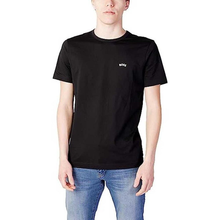 BOSS Herren Tee Curved T-Shirt aus Bio-Baumwolle mit geschwungenem Logo M Black3, M Black3