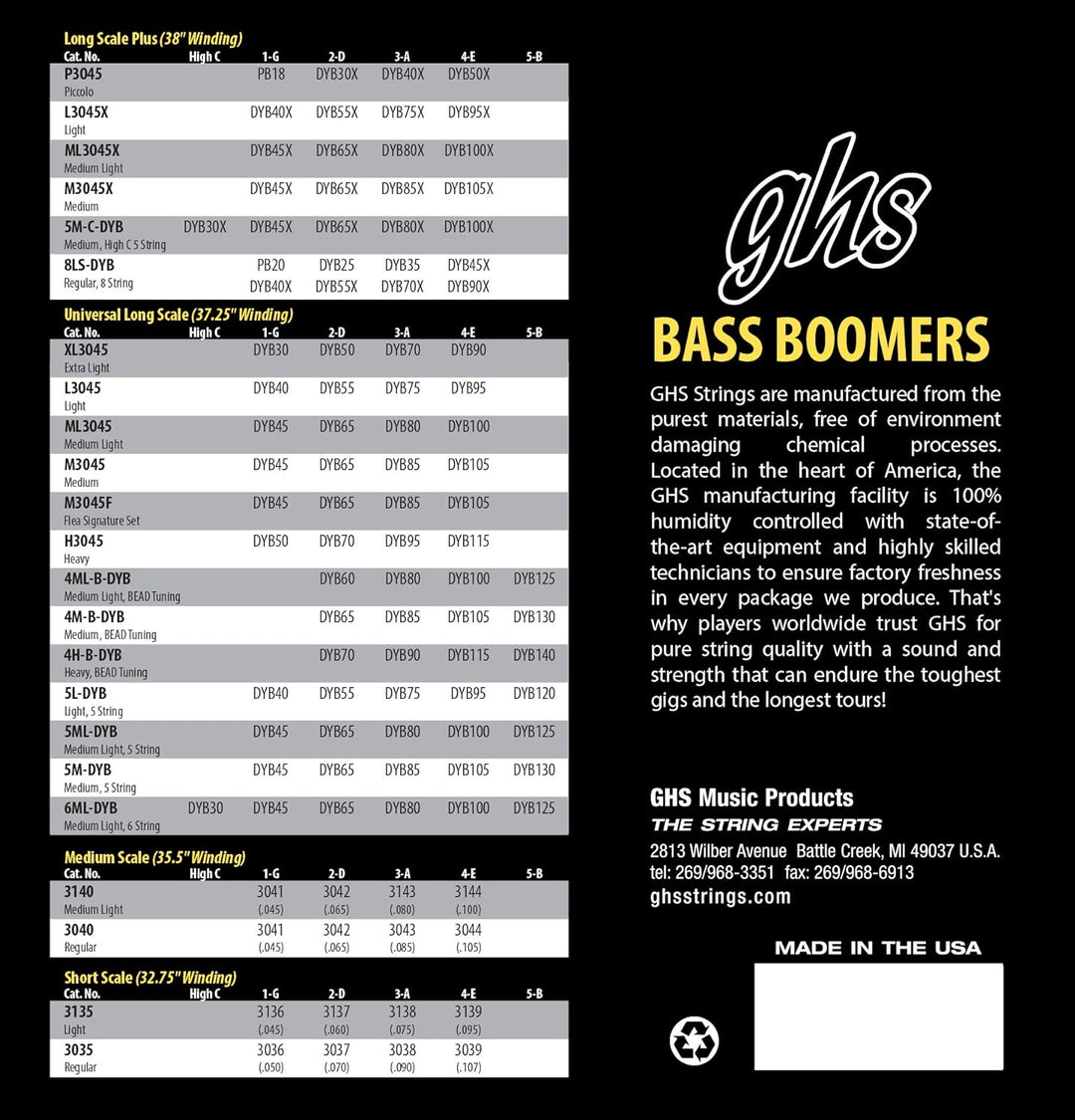GHS Bass Boomers - Bass String Set, 5-String, Medium, .045-.130