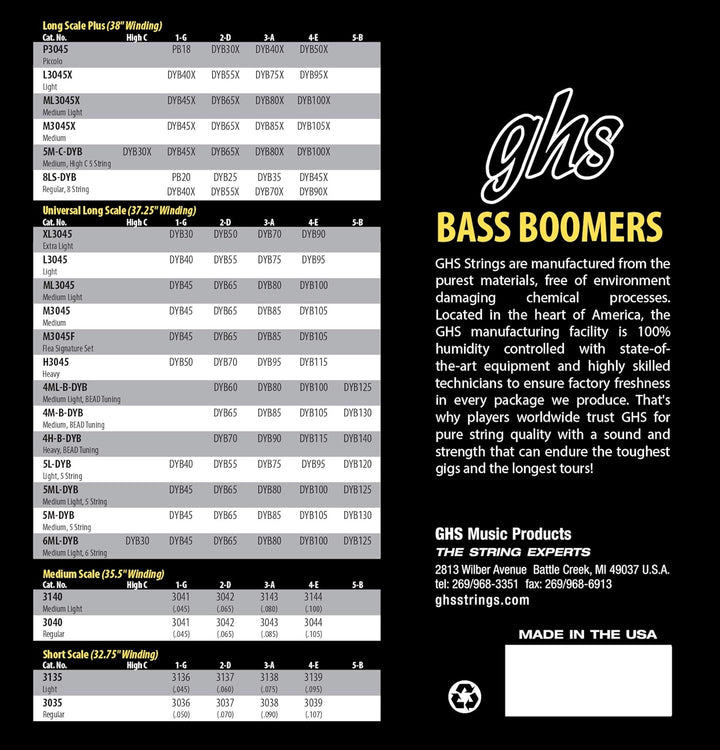 GHS Bass Boomers - Bass String Set, 5-String, Light, .040-.120