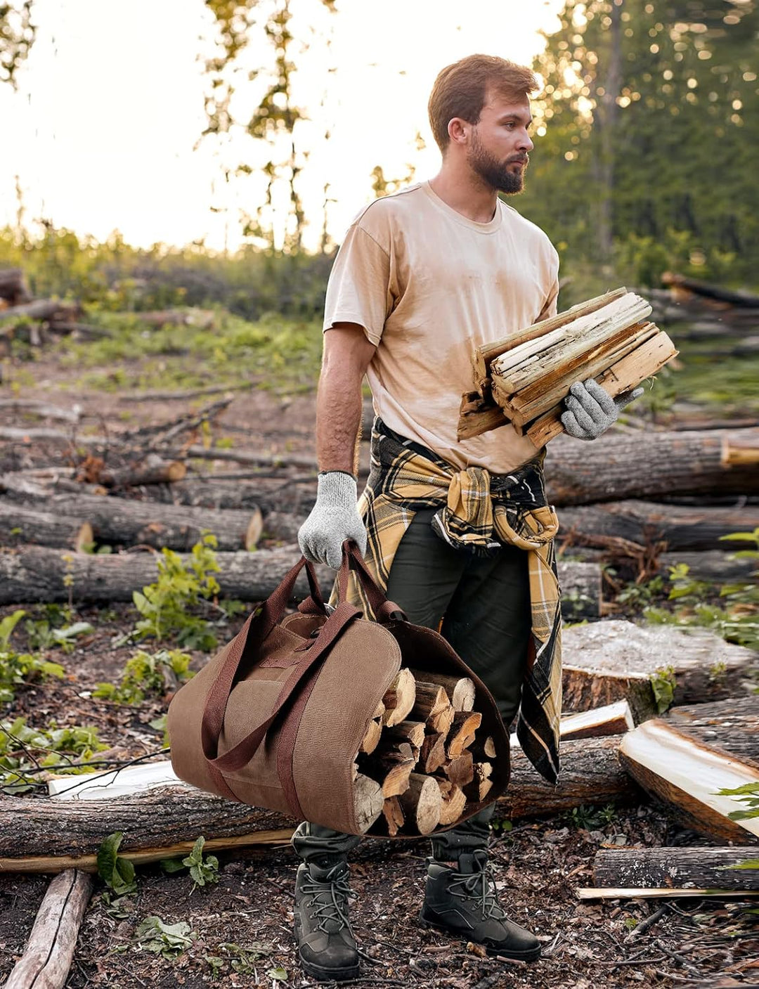 Kaminholztasche wasserdicht, faltbare Brennholztasche aus gewachste Oxford Gewebe, schwerlast, Kamin
