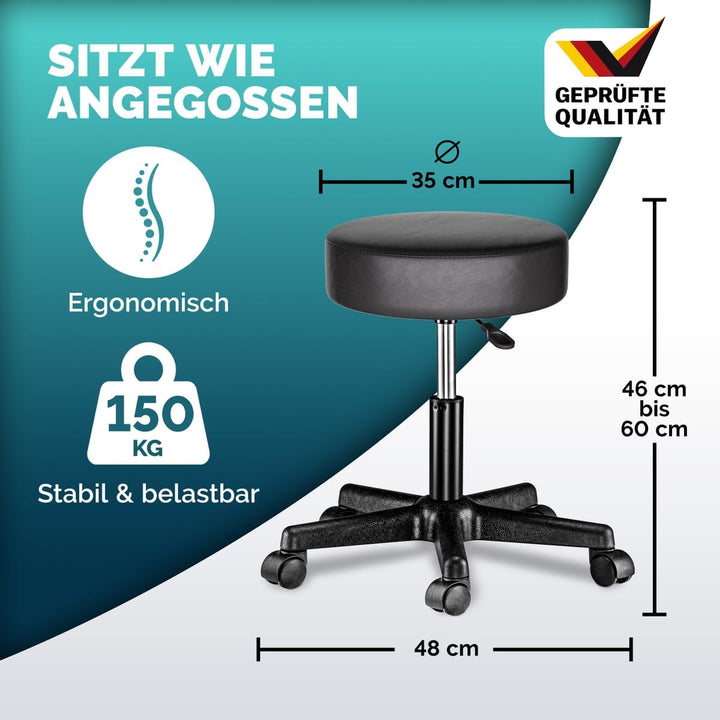 Casaria® Rollhocker Höhenverstellbar 2er Set 10cm Polsterung 46-60cm Höhe 360° Drehbar Ø35cm Rund Ro