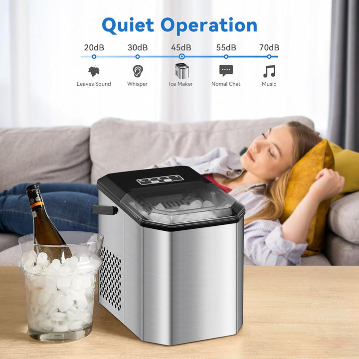 EiswüRfelmaschine 120W - Schnelle Eisproduktion (9 EiswüRfel In 6 Minuten), 26 Lbs/24h, Selbstreinig