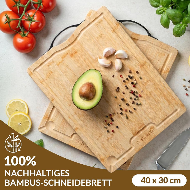 COSYLAND Schneidebrett Holz – Bambus Schneidebrett 42x30x1.6cm, Vorgeölt & Wasserabweisend, Messerfr