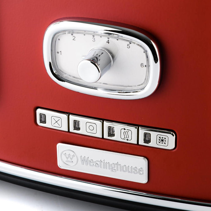 Westinghouse Retro Toaster 4 Scheiben, Abnehmbarer Brötchenaufsatz, 6 Bräunungsstufen, Brotzentrieru