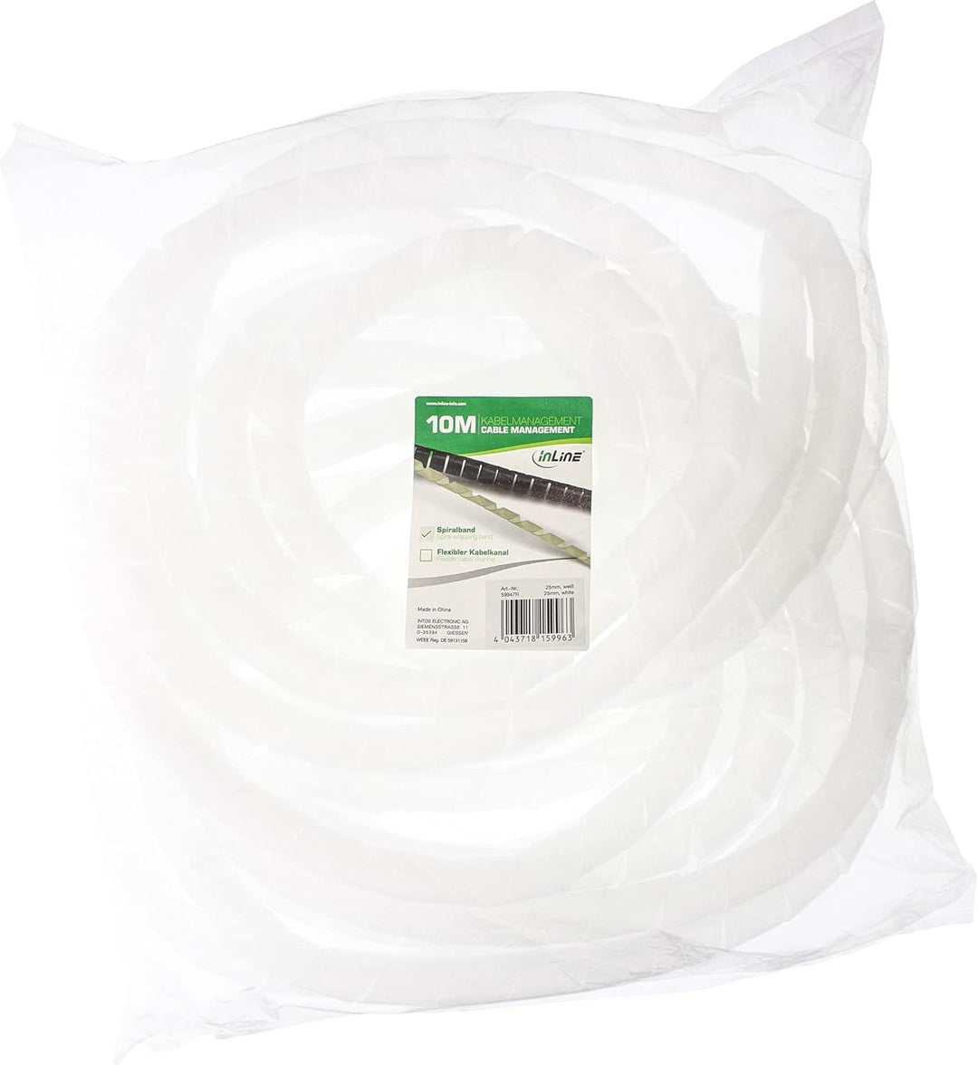 InLine 59947R Spiralband Kabelschlauch 10m, weiss, 25mm