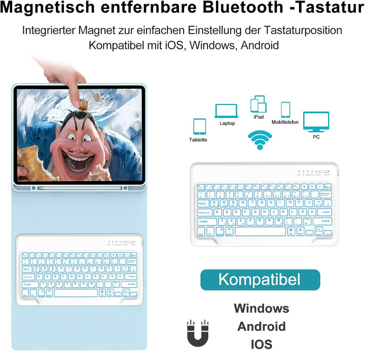 Hülle mit Tastatur für iPad Pro 12.9 (6/5/4/3 Gen), 7 Farben Beleuchtung, Deutsches QWERTZ, Magnetis