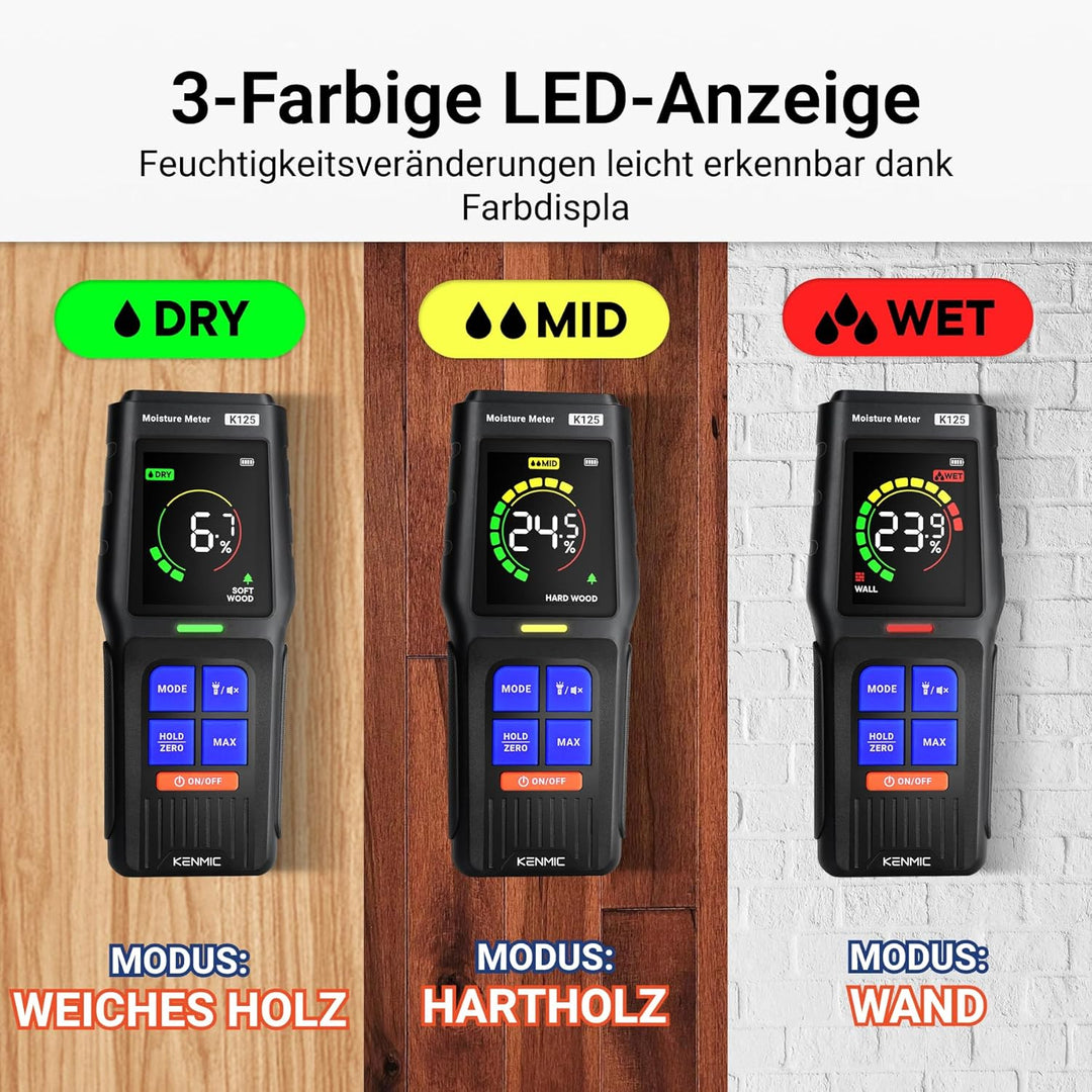 Feuchtigkeitsmessgerät für Wände, Stiftlose Feuchtigkeitsmesser mit LCD-Anzeige und Akustischem Alar