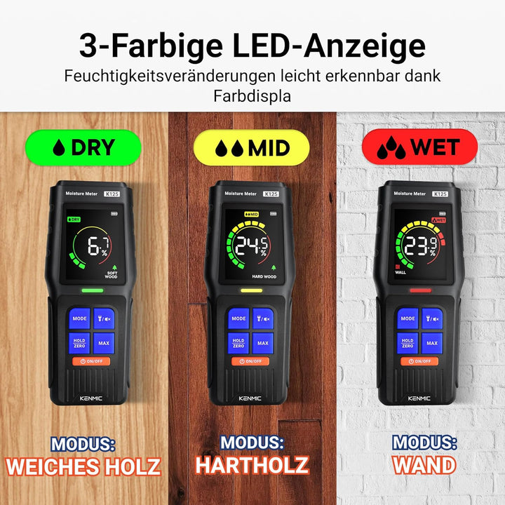 Feuchtigkeitsmessgerät für Wände, Stiftlose Feuchtigkeitsmesser mit LCD-Anzeige und Akustischem Alar