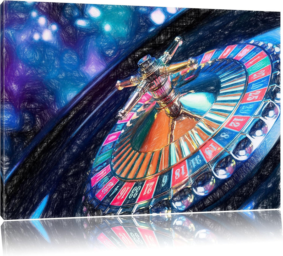 Pixxprint Roulettetisch / 100x70cm Leinwandbild bespannt auf Holzrahmen/Wandbild Kunstdruck Dekorati