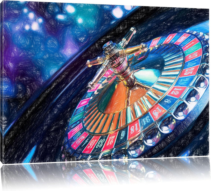 Pixxprint Roulettetisch / 100x70cm Leinwandbild bespannt auf Holzrahmen/Wandbild Kunstdruck Dekorati