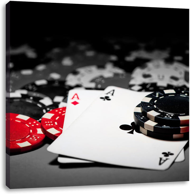 Pixxprint Spielkarten auf Pokertisch als Leinwandbild/Grösse: 70x70 cm/Wandbild/Kunstdruck/fertig be