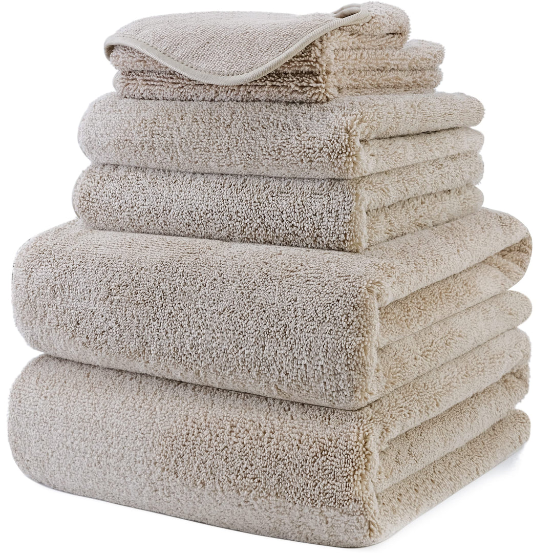Polyte - Handtuch-Set - schnelltrocknende & fusselfreie Mikrofaser - 6-teilig (Beige), Beige