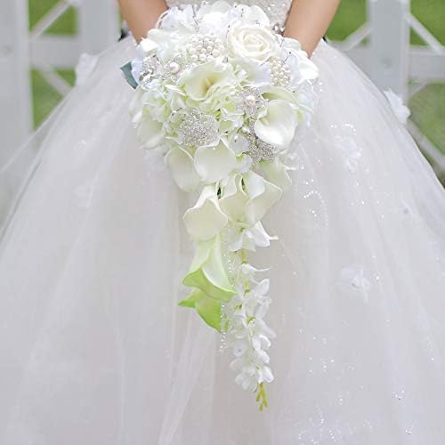 Iffo-Hochzeit-Bouquet, Calla Lilien, Rose, Diamanten, Perle. weiss