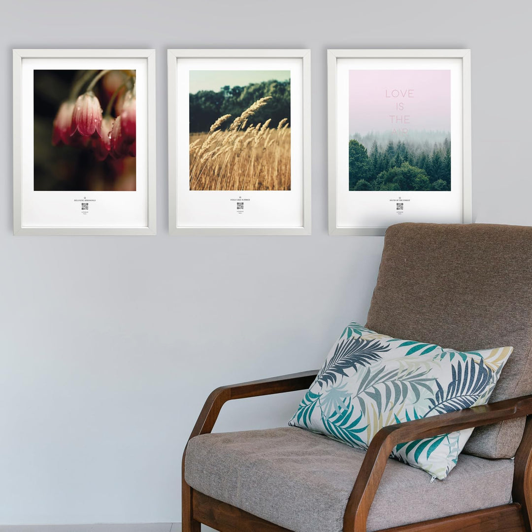 VALINA HÖRBAR RELAX | Hörbild | 3er-Set | Wald & Wiese 01 | Im Rahmen Weisser Rahmen 32,5cm 42,5cm,