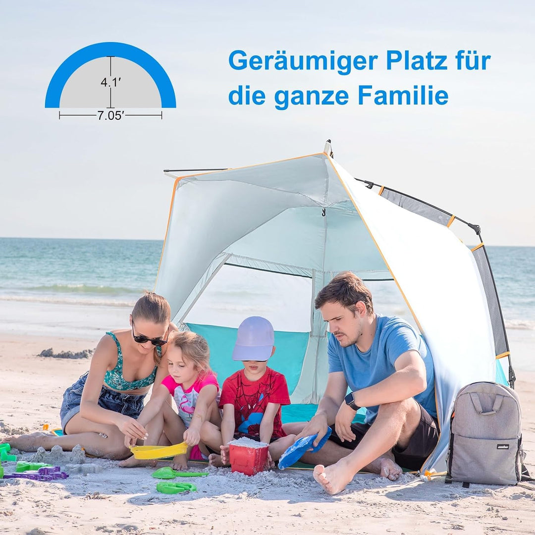 Wolfwise Strandmuschel mit Schnellaufbau für 3-4 Personen – UV-Schutz 50+, Wasserabweisend, Privater
