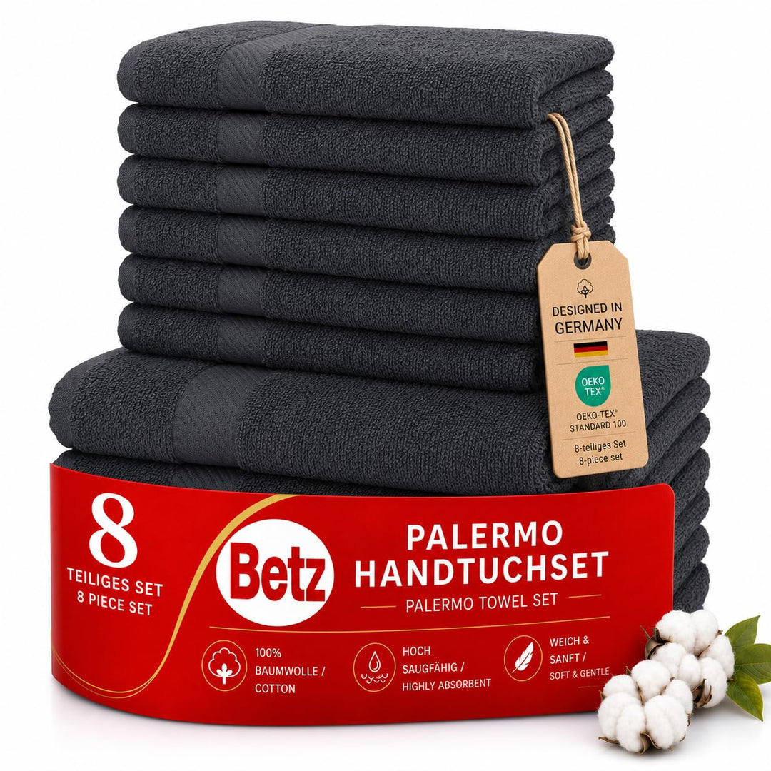 Betz 8-TLG. Handtuch-Set Palermo 100% Baumwolle 2 Duschtücher 6 Handtücher Farbe anthrazit, Anthrazi