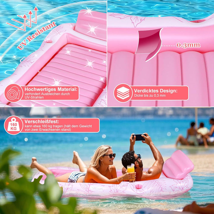 Charmofun Aufblasbarer Luftmatratze Pool, Inflatable Tanning Pool mit Tassenhalter, Pool Lounge aufb