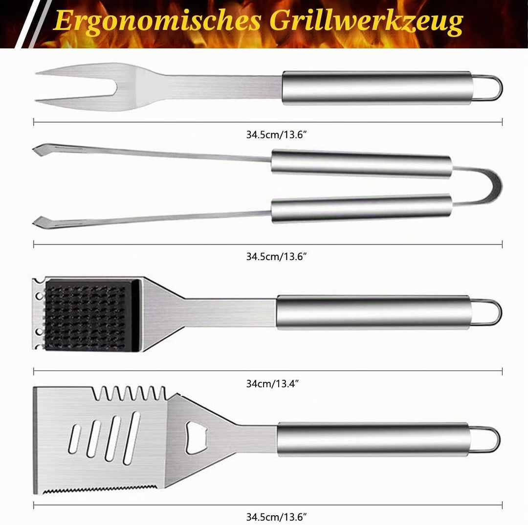 QH7 10PC Edelstahl Grillbesteck-Set,QH Professionelle Grill Bestecksets in Tragetasche BBQ Grillwerk